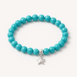 Bracelet Porte Bonheur Etoile - Perles d'Eau Douce Bleu Turquoises