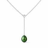 Le Collier Cravate | Perle de Culture Bleu Vert de Perlinea est un collier en argent 925 avec un pendentif en perle de culture turquoise sur une goutte verticale.