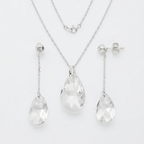 Parure argent 925 avec pendentif et boucles d'oreilles pendantes en cristal taille poire.