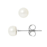 Boucles d'Oreilles- Perles de Culture d'Eau Douce Bouton 5-6 mm Blanc- Bijou Femme