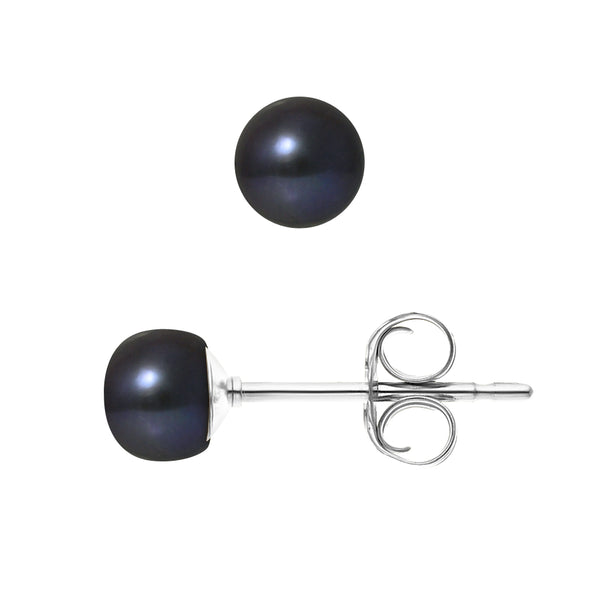 Boucles d'Oreilles- Perles de Culture d'Eau Douce Bouton 5-6 mm Black Tahiti-
