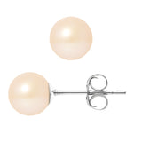 Boucles d'Oreilles- Perles de Culture d'Eau Douce Ronde 7-8 mm Rose-