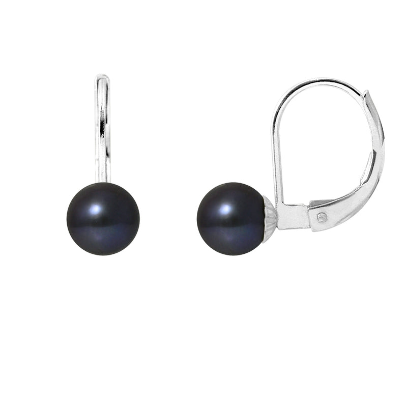 Boucles d'Oreilles- Perles de Culture d'Eau Douce- Diamètre 6-7  mm  Black Tahiti