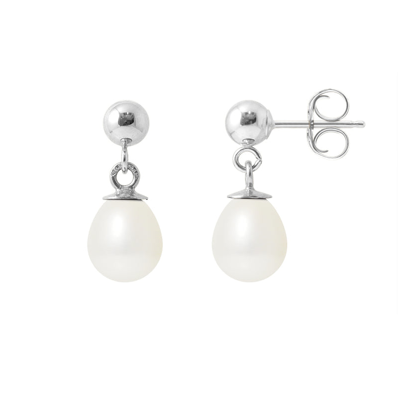 Boucles d'Oreilles- Perles de Culture d'Eau Douce- Diamètre 6-7  mm  Blanc- Bijou Femme