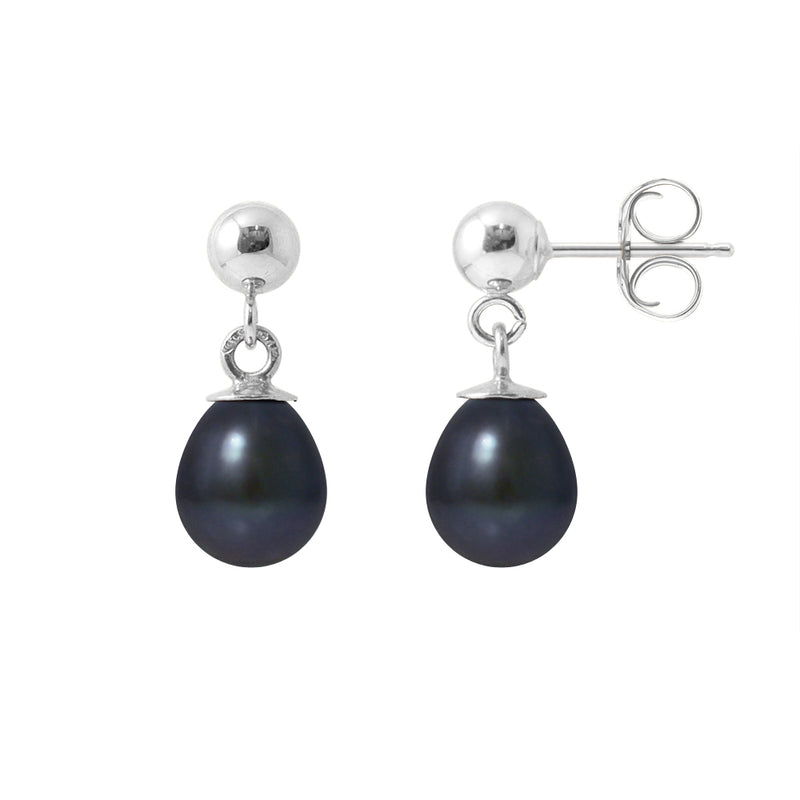 Boucles d'Oreilles- Perles de Culture d'Eau Douce- Diamètre 6-7  mm  Black Tahiti- Bijou Femme