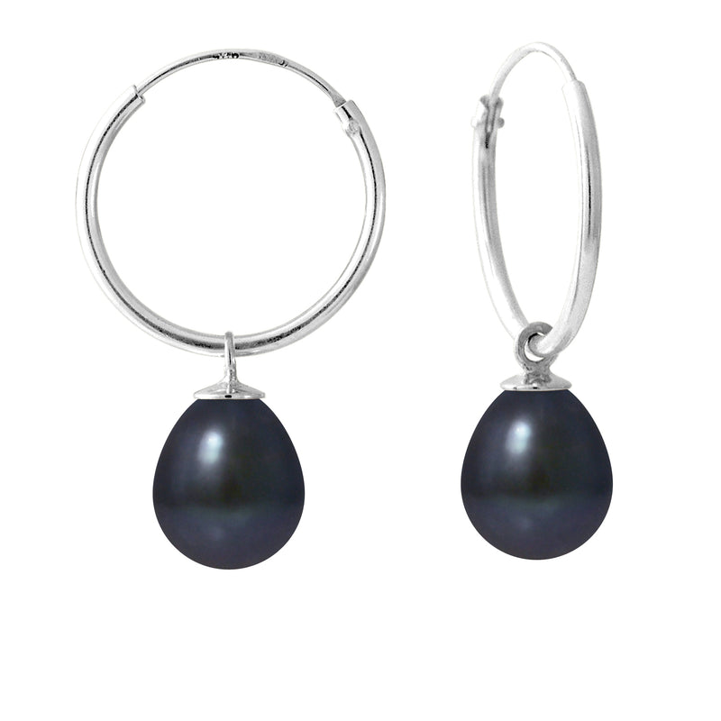 Boucles d'Oreilles- Perles de Culture d'Eau Douce- Diamètre 8-9 mm Black Tahiti-