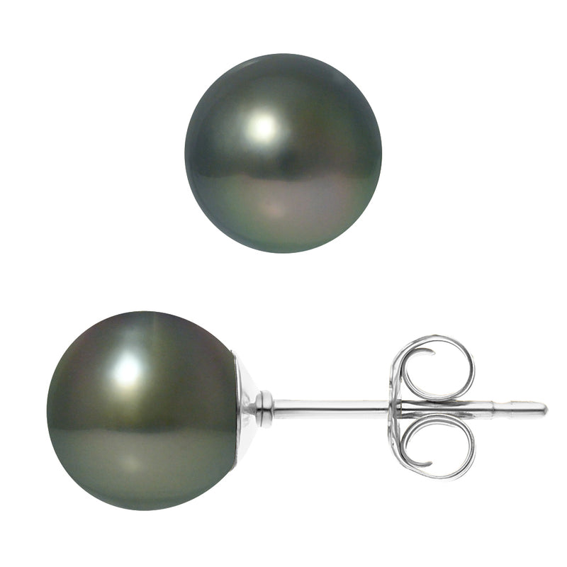 Boucles d'Oreilles Argent Perles de Culture de Tahiti- Diamètre 8-9 mm