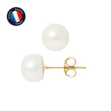 Boucle d'Oreilles- Perles de Culture d'Eau Douce Bouton 8-9 mm Blanc-OrJaune
