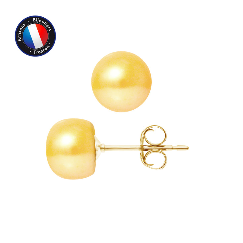 Boucle d'Oreilles- Perles de Culture d'Eau Douce Bouton 8-9 mm Gold-  OrJaune