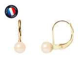 Boucle d'Oreilles - Perles de Culture d'Eau Douce Bouton 5-6 mm Rose-  OrJaune