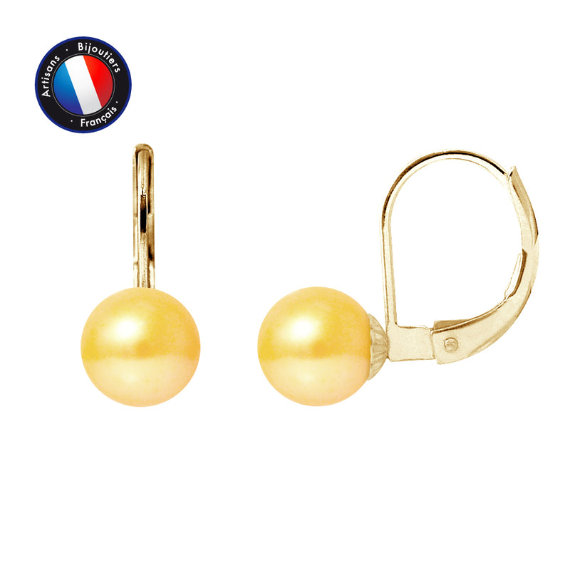 Boucle d'Oreilles - Perles de Culture d'Eau Douce Ronde 7-8 mm Gold-