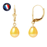 Boucle d'Oreilles - Perles de Culture d'Eau Douce- Diamètre 7-8 mm Gold-  OrJaune