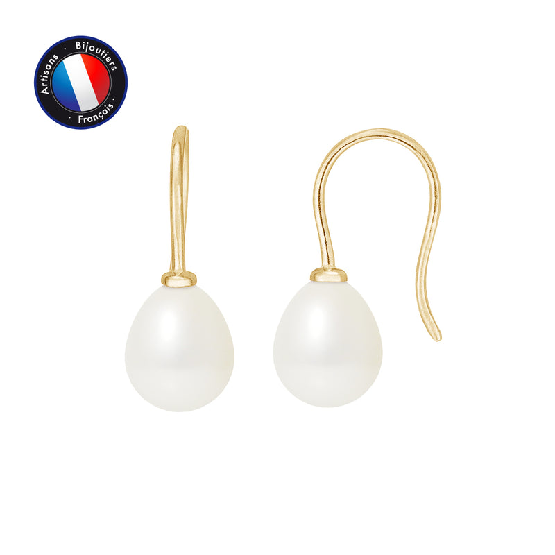 Boucle d'Oreilles - Perles de Culture Diamètre 7-8 mm Blanc- Or Jaune