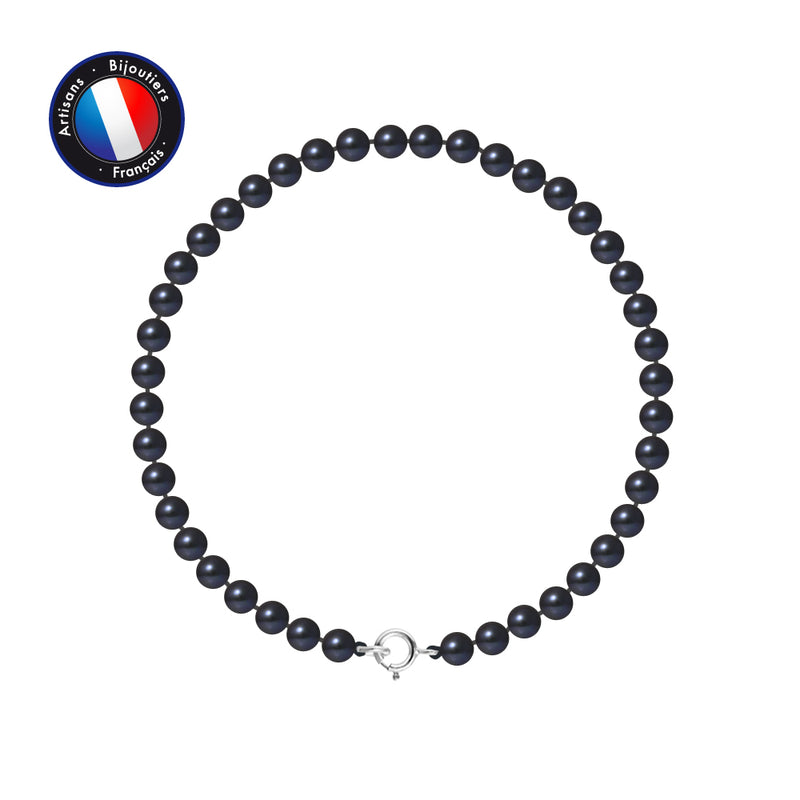 Bracelet- Perle de Culture Ronde 4-5 mm Black Tahiti- Or Blanc