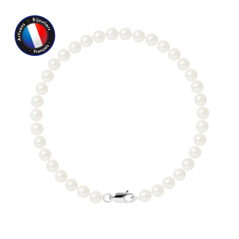 Bracelet - Perles de Culture Ronde 5-6 mm Blanc- Or Blanc
