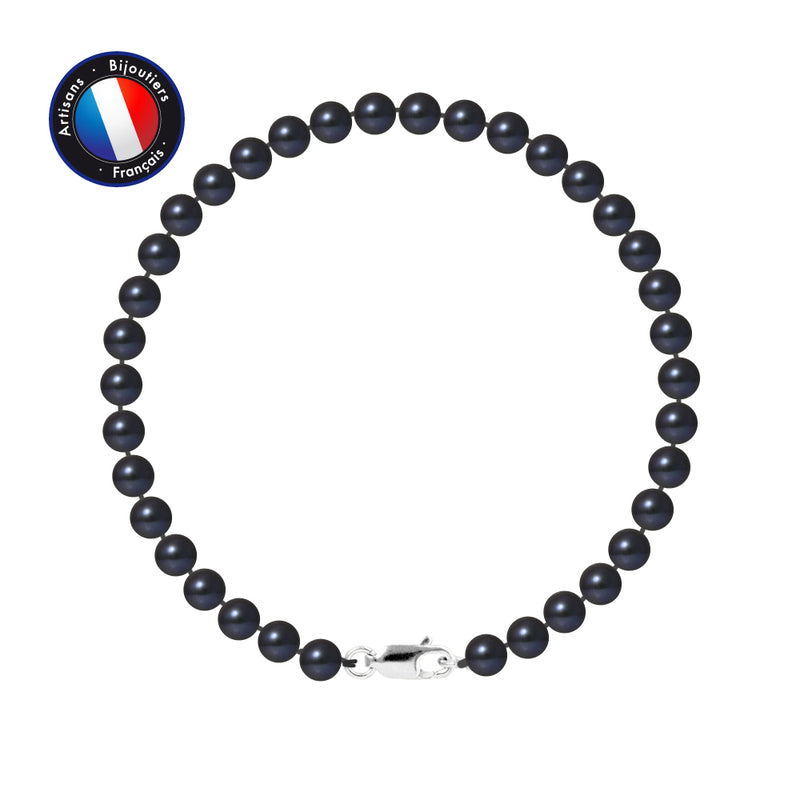 Bracelet - Perles de Culutre Ronde 5-6 mm Black Tahiti- Bijou Femme- Or Blanc