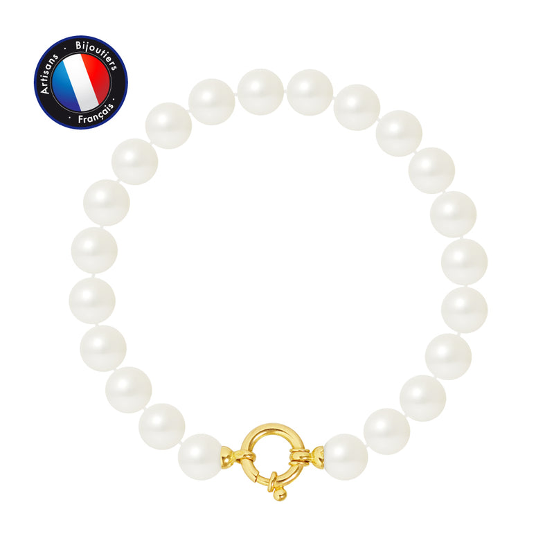 Bracelet - Perles de Culture- Diamètre 8-9 mm Blanc- Bijou Femme- Or Jaune