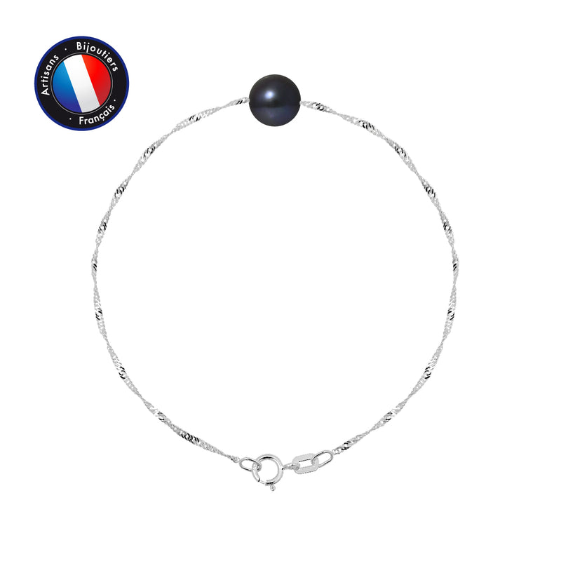 Bracelet- Perle de Culture- Diamètre 8-9 mm Black Tahiti- Or Blanc