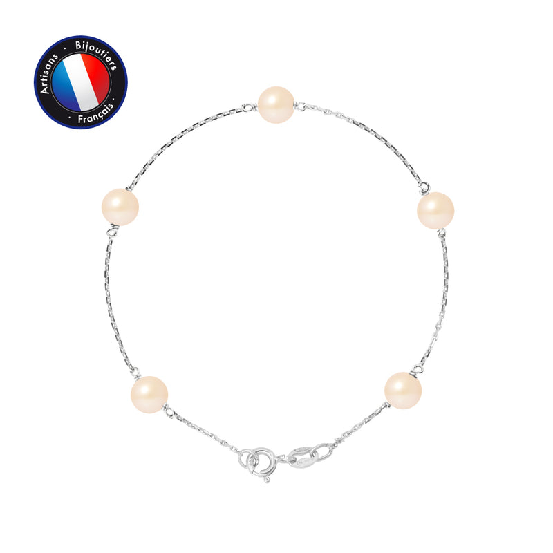 Bracelet- Perle de Culture d'Eau Douce- Ronde 6-7 mm Black Tahiti- Or Blanc