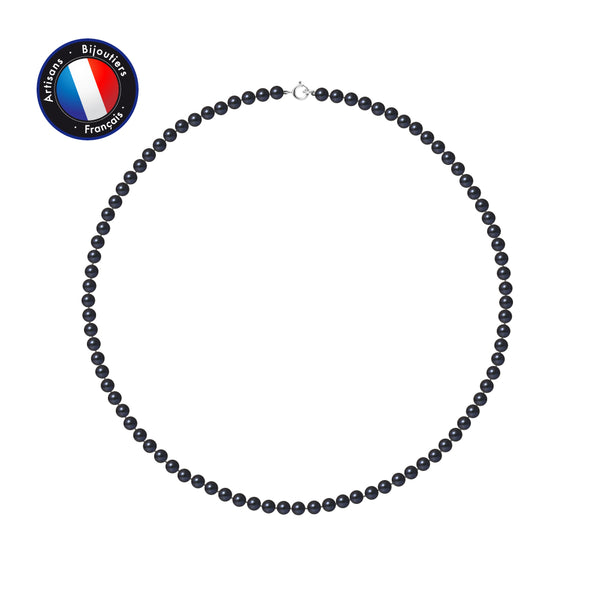 Collier- Perles de Culture Ronde 4-5 mm Black Tahiti- Or Blanc