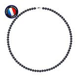 Collier- Perles de Culutre Ronde 5-6 mm Black Tahiti- Bijou Femme- Or Blanc