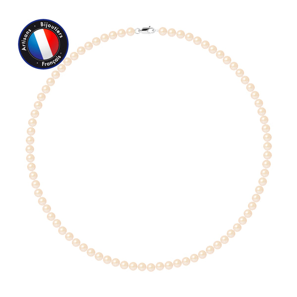 Collier Or Blanc Perles de Culture d'Eau Douce Ronde 5-6 mm Rose