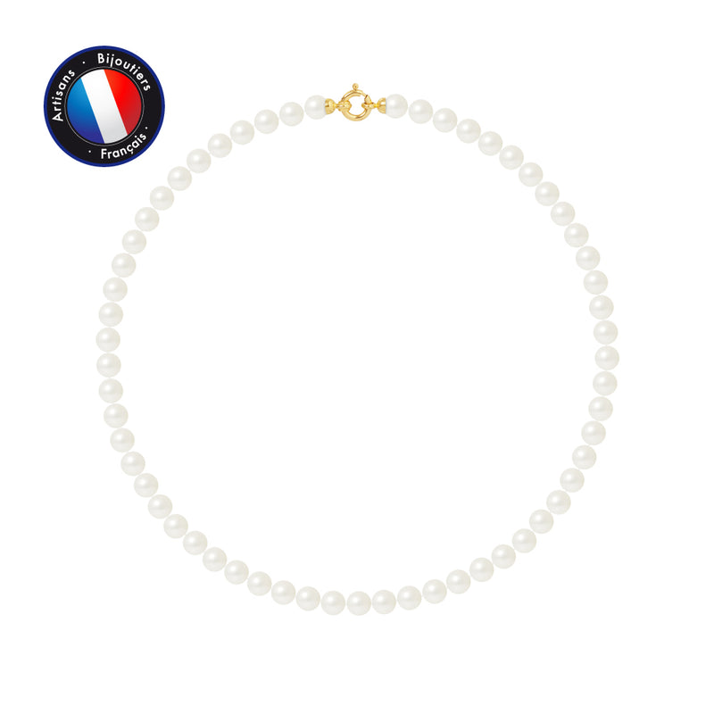 Collier- Perles de Culture d'Eau Douce Ronde 6-7  mm Blanc- Bijou Femme- OrJaune