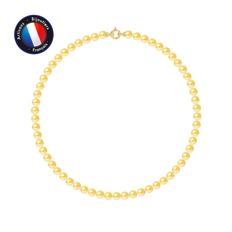 Collier- Perles de Culture d'Eau Douce Ronde 6-7  mm Gold-  OrJaune