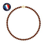 Collier- Perles de Culture d'Eau Douce Ronde 6-7  mm Chocolat-  OrJaune
