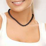 Collier- Perles de Culture d'Eau Douce Ronde 7-8 mm Black Tahiti- Bijou Femme- Or Blanc