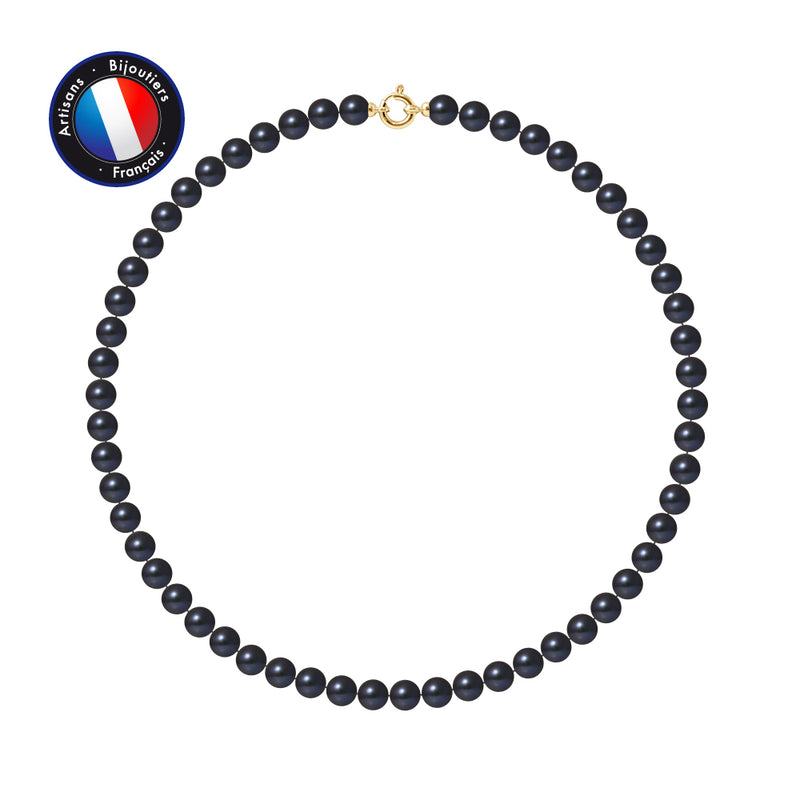 Collier- Perles de Culture d'Eau Douce Ronde 8-8 mm Black Tahiti- Bijou Femme- OrJaune
