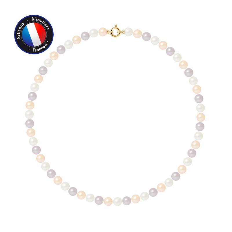 Collier- Perles de Culture d'Eau Douce- Diamètre 8-9 mm Multicolor- OrJaune