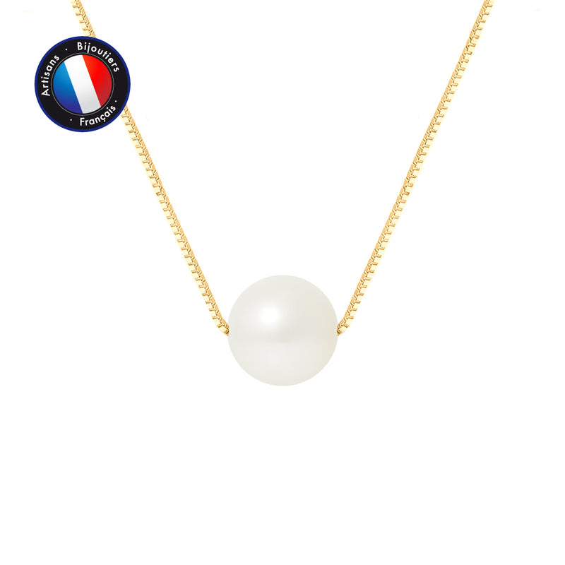Collier- Perles de Culutre- Diamètre 9-10 mm Blanc OrJaune