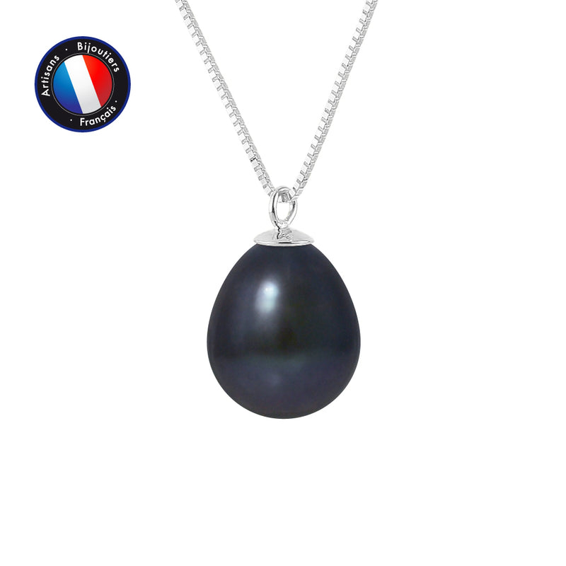 Collier- Perles de Culture- Diamètre 9-10 mm Blanc- Bijou Femme- Or Blanc