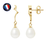 Boucle d'Oreilles- Perles de Culture 8-9 mm Blanc- Or Jaune
