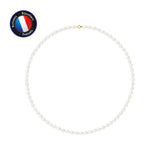 Collier- Perles de Culture d'Eau Douce Riz 5-6 mm Blanc- Bijou Femme- OrJaune