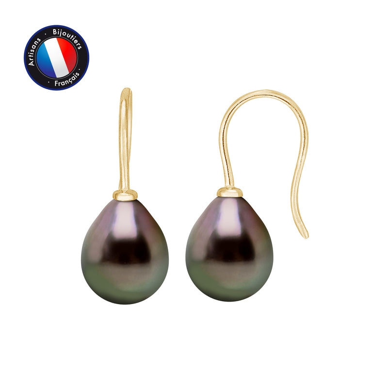 Boucle d'Oreilles - Perles de Culture de Tahiti- Diamètre 9-10 mm- OrJaune
