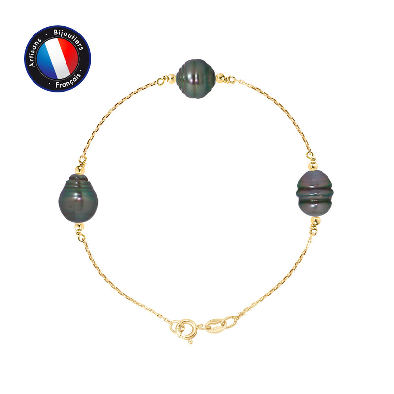 Bracelet - Perles de Culture d'Eau Douce Cercl‚es  8-9 mm Blanc- Bijou Femme- OrJaune