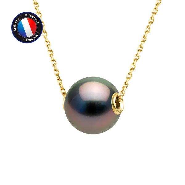 Collier- Perles de Culture de Tahiti Ronde 11 mm- Bijou Femme- OrJaune