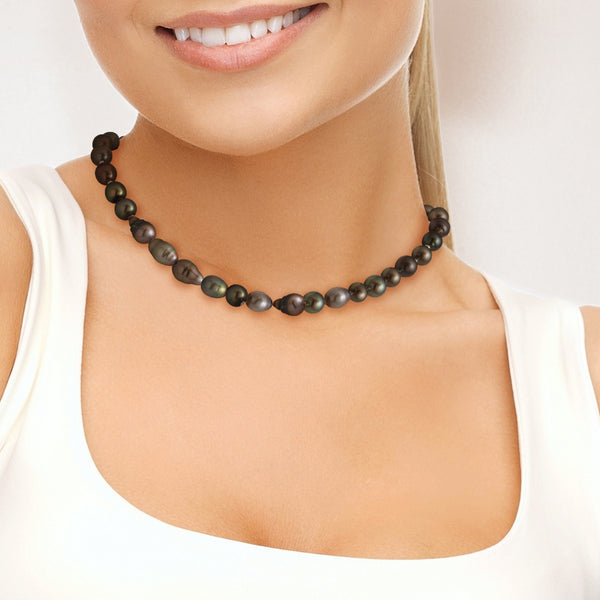 Collier- Perles de Culture de Tahiti- Diamètre 8-9 mm- Bijou Femme- Or Jaune