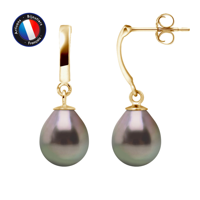 Boucle d'Oreilles - Perles de Tahiti  8-9 mm- Or Jaune