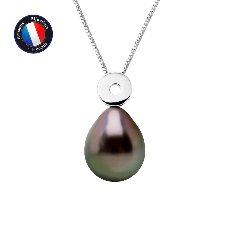 Collier- Perles de Tahiti Bouton 8-9 mm-  Or Blanc