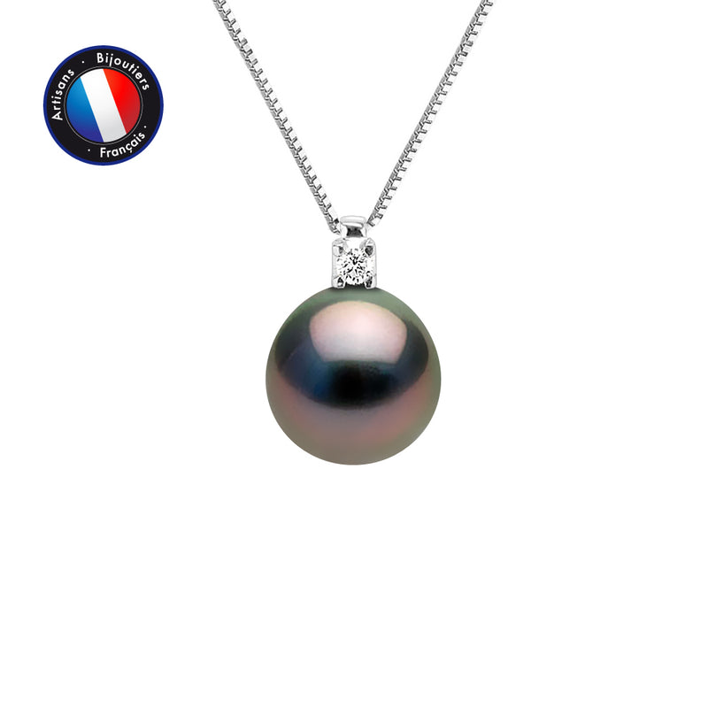Collier Or Blanc Perles de Culture de Tahiti- Diamètre 8-9 mm
