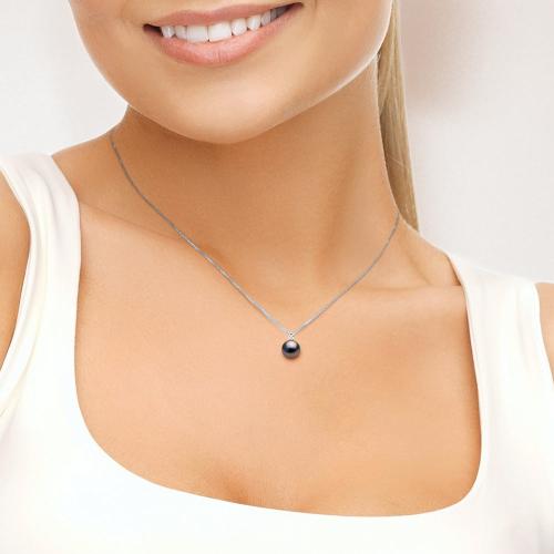 Collier Or Blanc Perles de Culture de Tahiti- Diamètre 8-9 mm