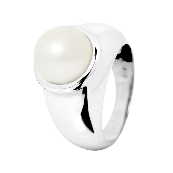 Bague- Perles de Culture d'Eau douce- Bouton Diamètre 9-10 mm Blanc -