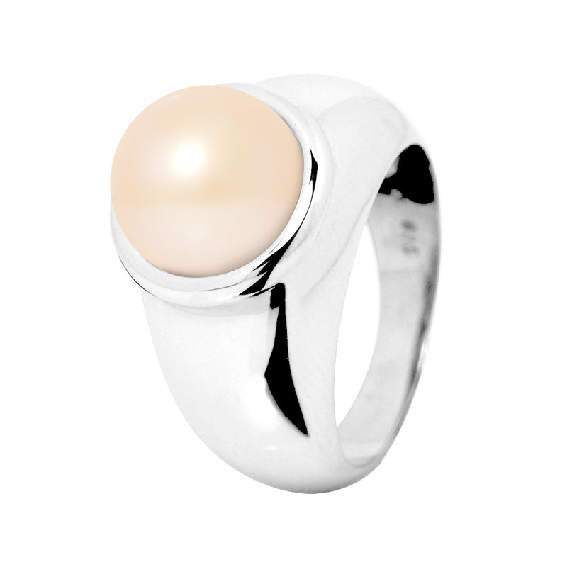Bague- Perles de Culture d'Eau douce- Bouton Diamètre 9-10 mm Rose- Taille 48 (EU)- Argent 925 Millièmes