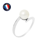 Bague- Perles de Culture d'Eau Douce- Ronde Diamètre 7-8 mm Blanc- Taille 48 (EU)-  Or Blanc