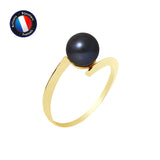 Bague- Perles de Culture d'Eau Douce- Ronde Diamètre 7-8 mm Black Tahiti- Taille 48 (EU)-  OrJaune