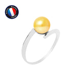 Bague- Perles de Culture d'Eau Douce- Ronde Diamètre 7-8 mm Gold- Taille 48 (EU)- Or Blanc