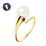 Bague- Perles de Culture Ronde Diamètre 8-9 mm Blanc- Or Jaune